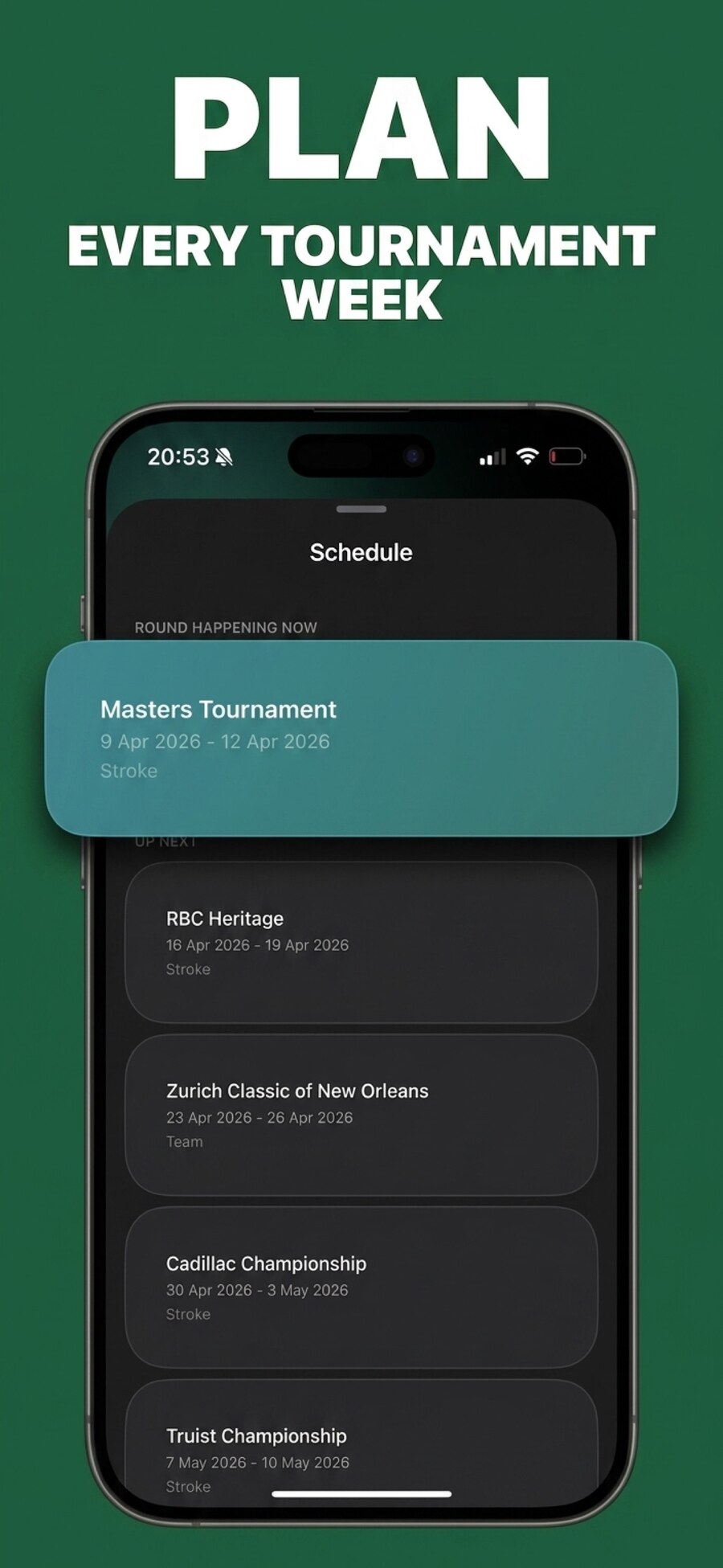 PGA Tour schedule view